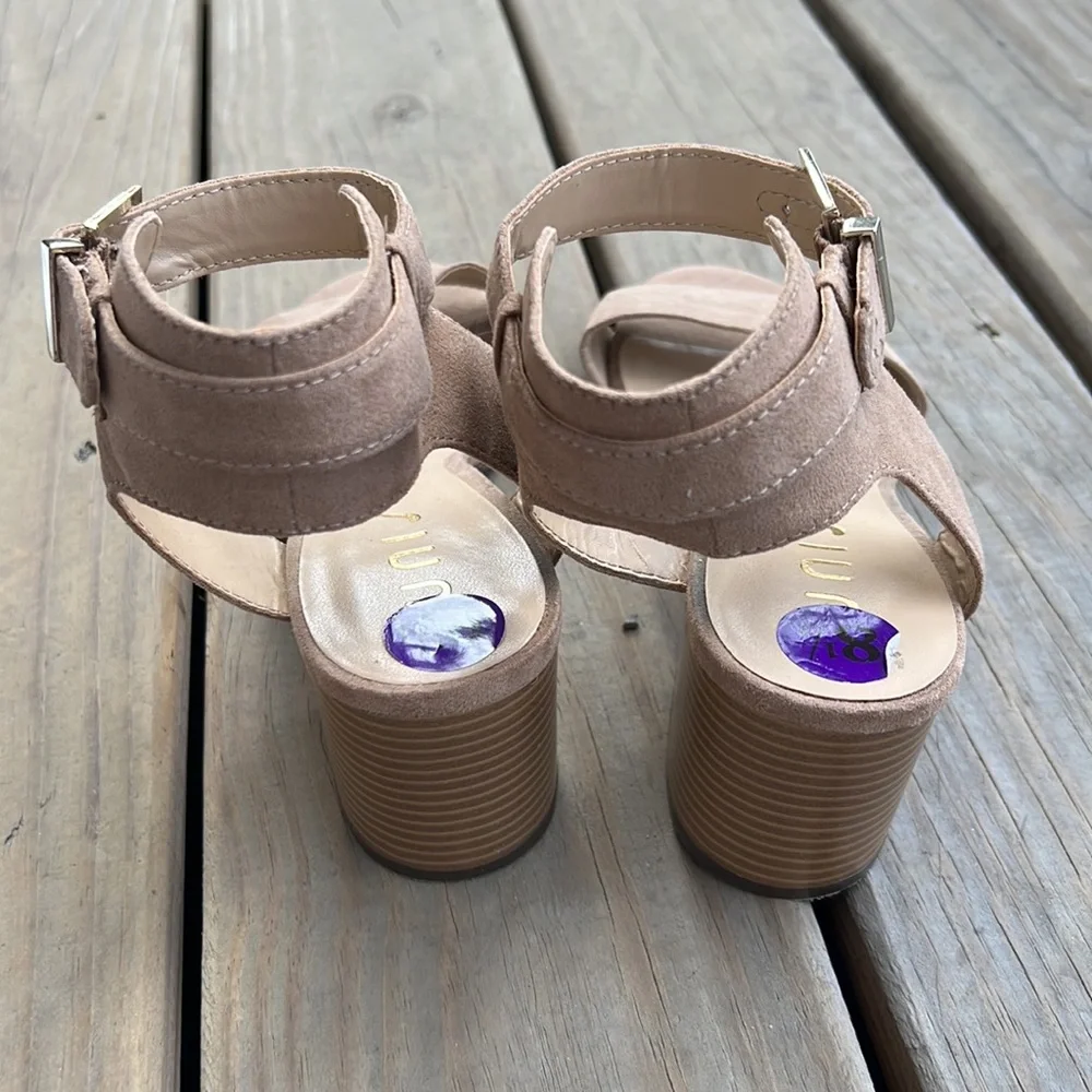 Unisa Taupe Suede Ankle-Strap Block Heel Sandals